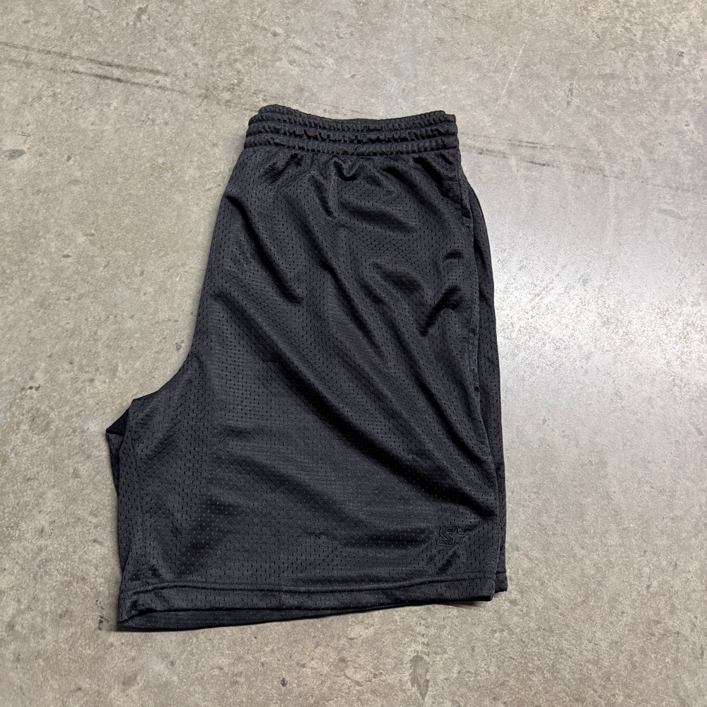 Starter Mens Black Mesh Athletic Basketball Shorts Large Logo Drawstring Gym